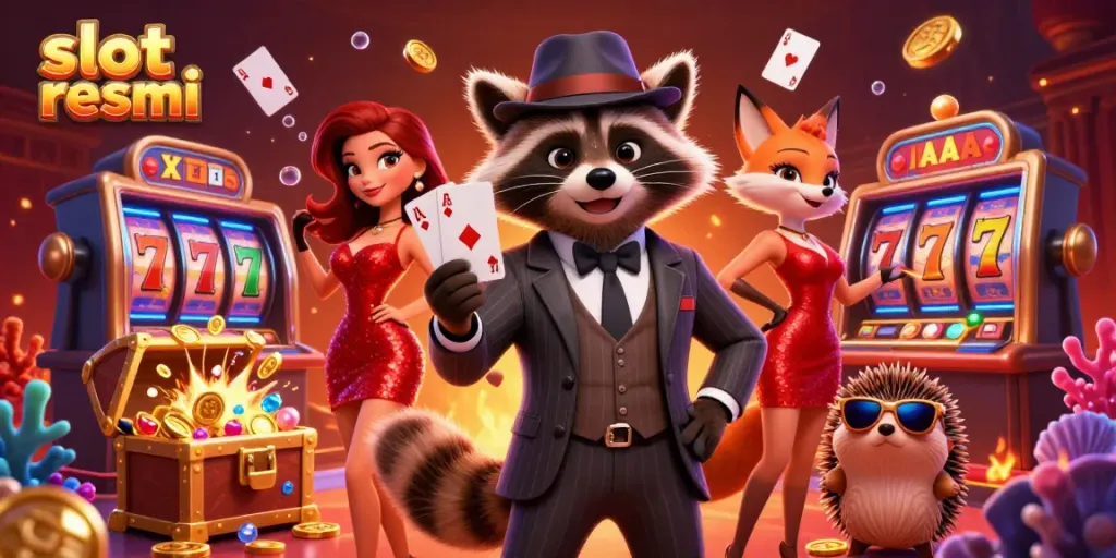 Experience the thrill of slot resmi with charming characters in a vibrant casino scene.