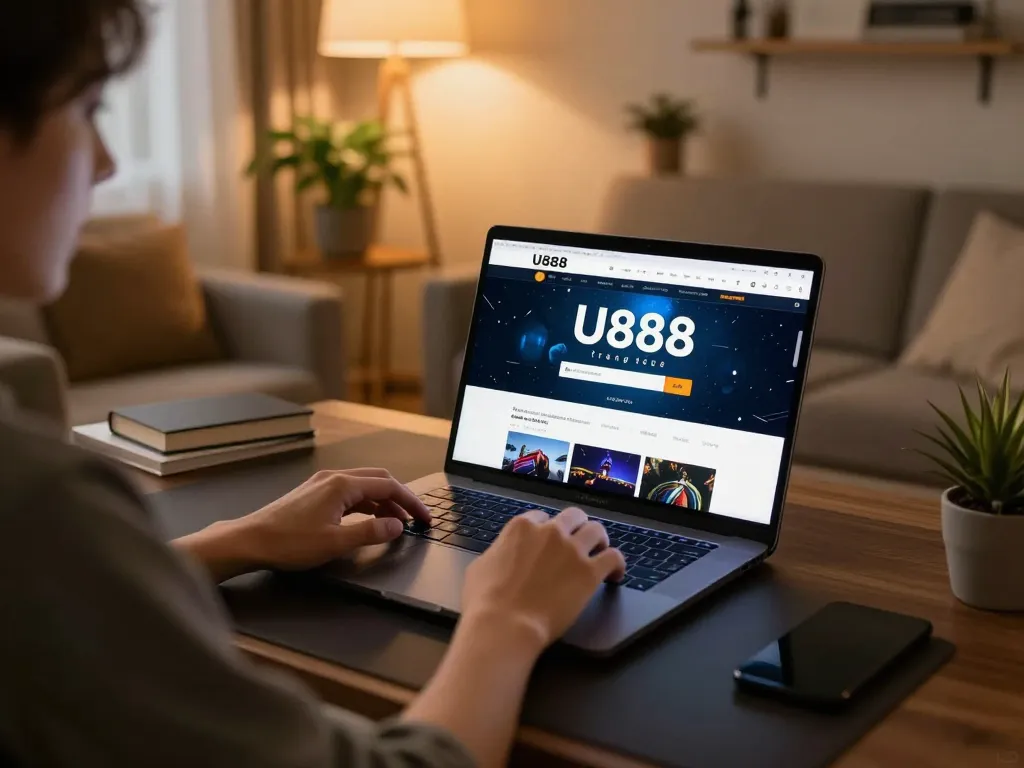 Engaging in online gaming at U888 trang chủ with a warm and inviting home setup.