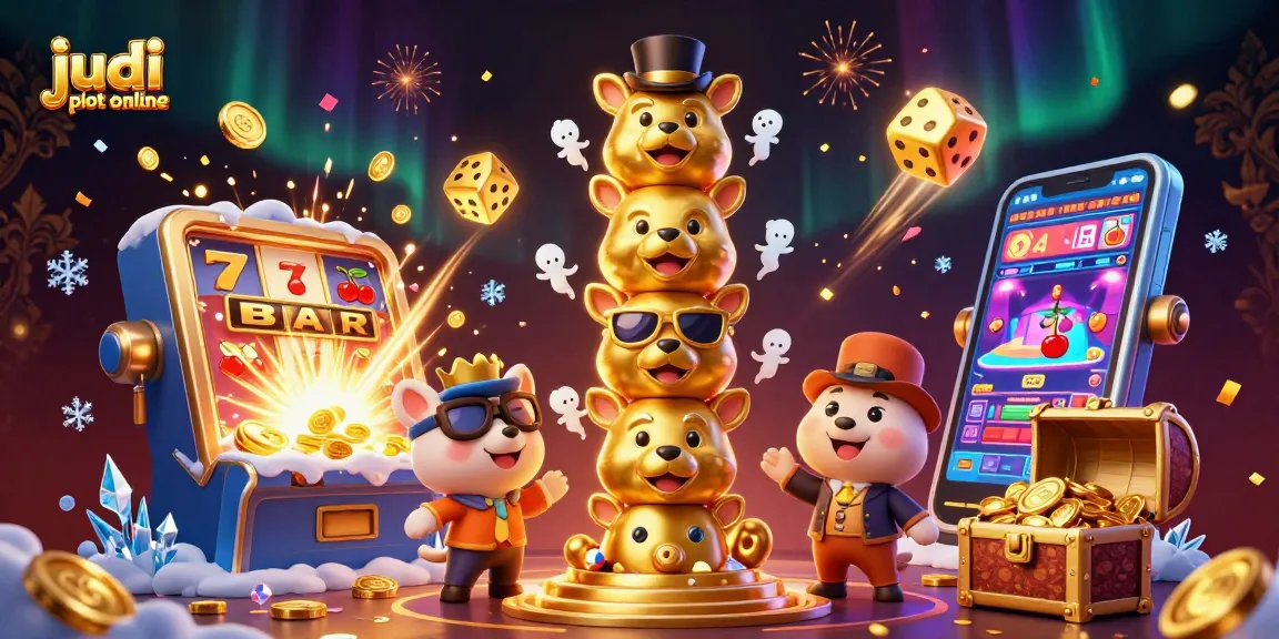 Merayakan judi slot online dengan totem emas dan mesin slot yang penuh hadiah.