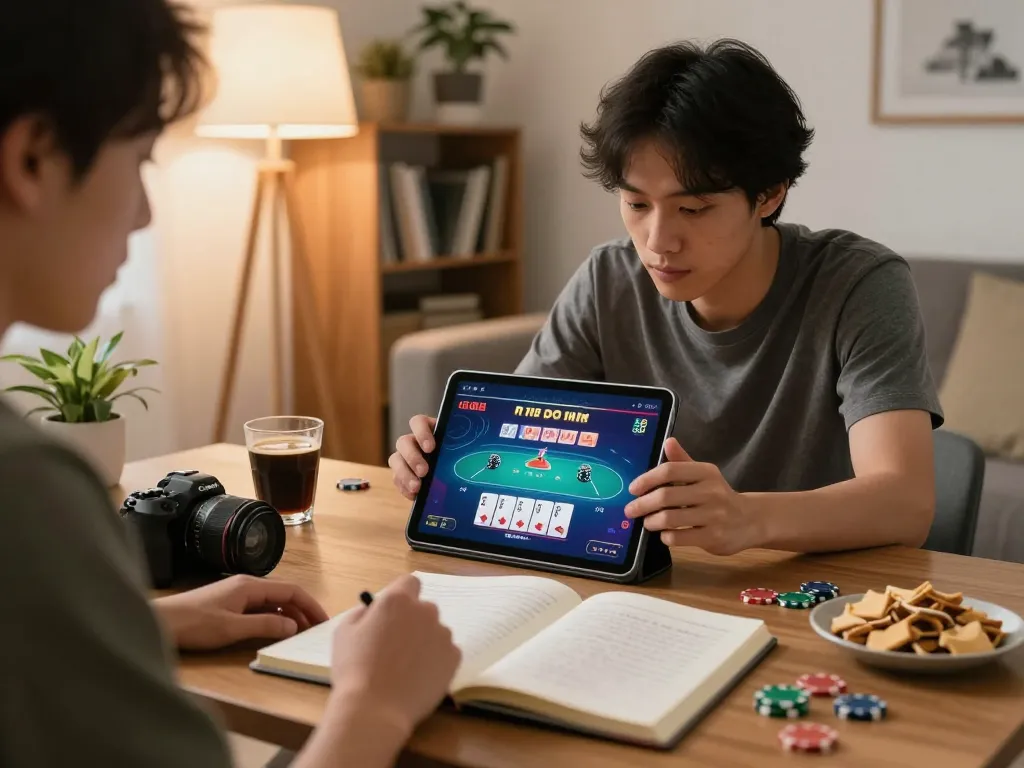 Engaging in an n188 game on tablet, showcasing betting strategies and online gameplay at home.