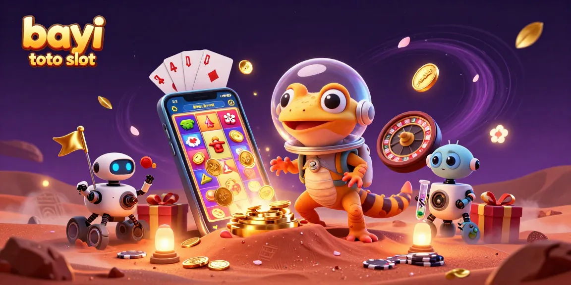 Experience gaming thrills with bayi toto slot in a vibrant alien casino scene filled with excitement.