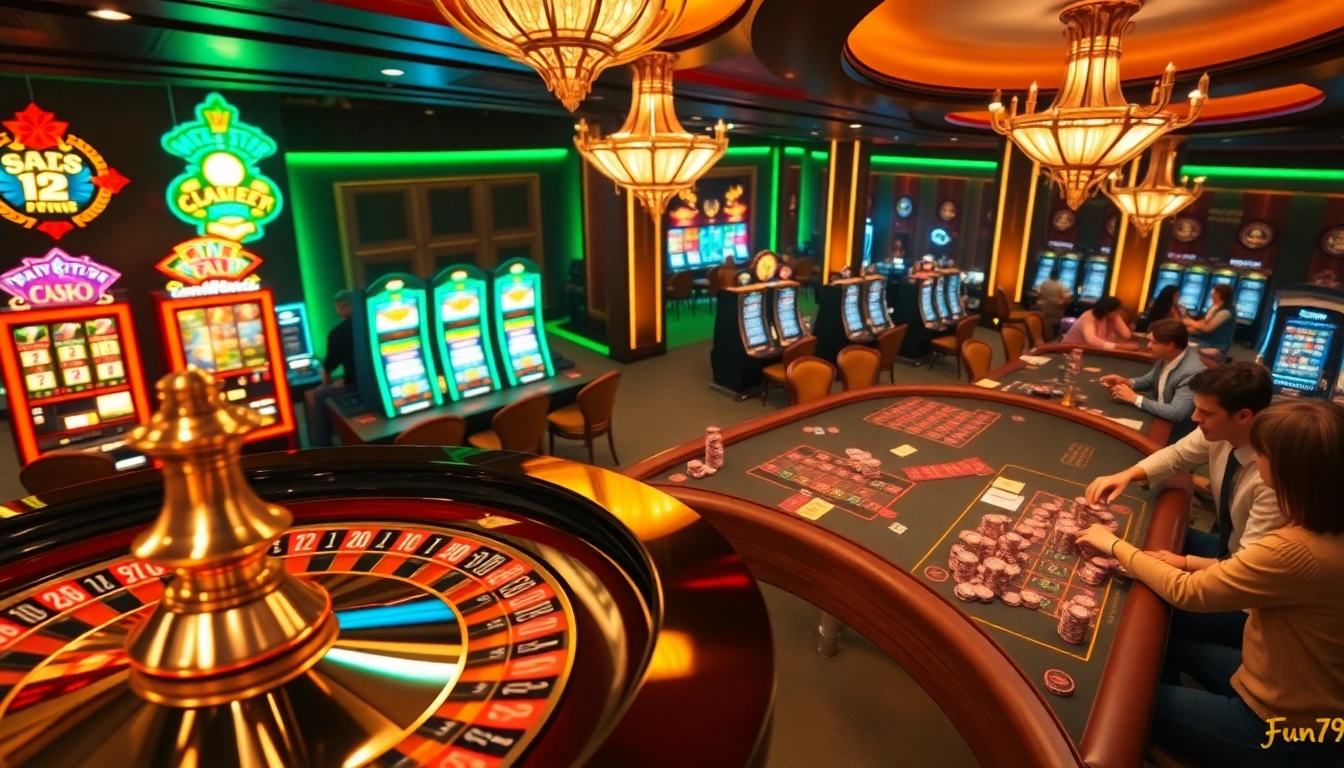 fun79 casino players enjoying an exciting game at roulette with vibrant lights