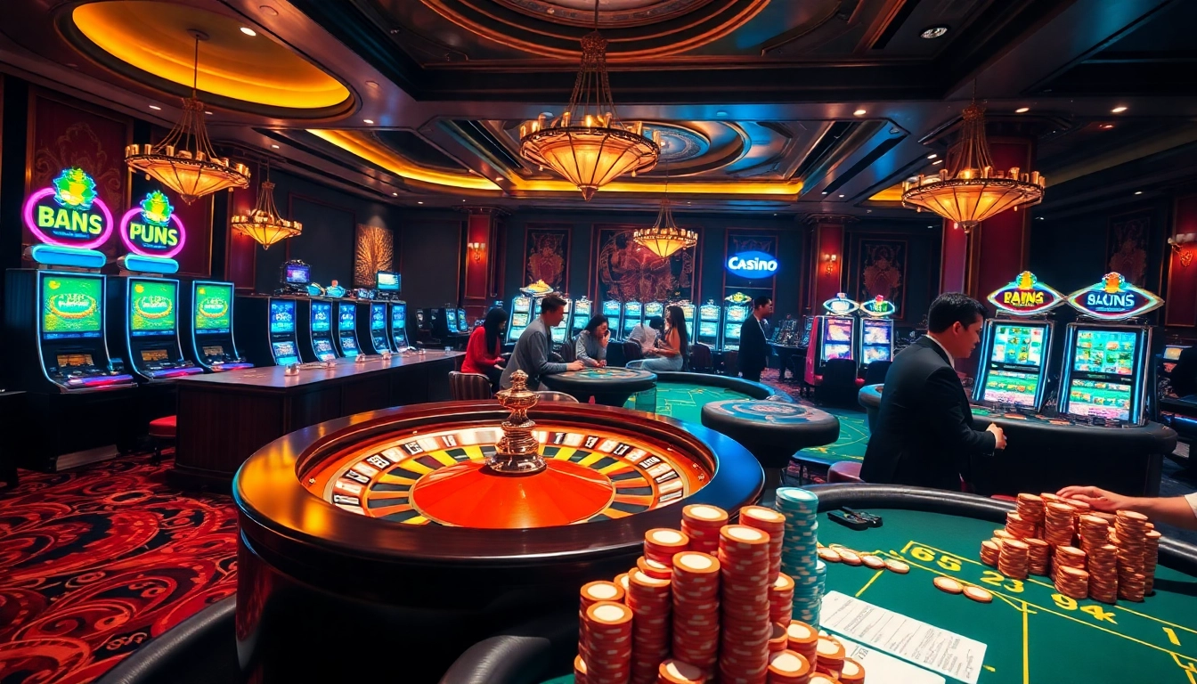 Exciting casino scene at https://fly88.services/ featuring a spinning roulette wheel and colorful poker chips.