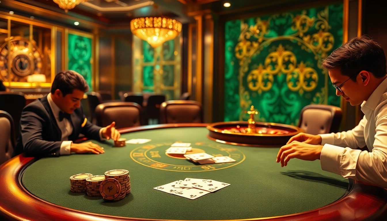 High-stakes poker game at https://tylebongdatructuyen.org/ highlighting luxurious casino atmosphere.