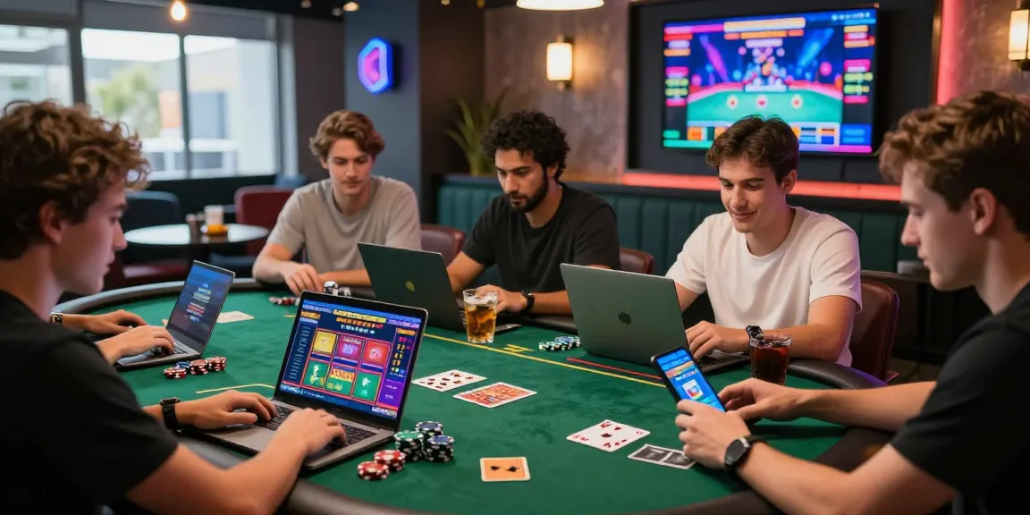 Engaged players enjoying games at a credit card casino in a vibrant lounge.