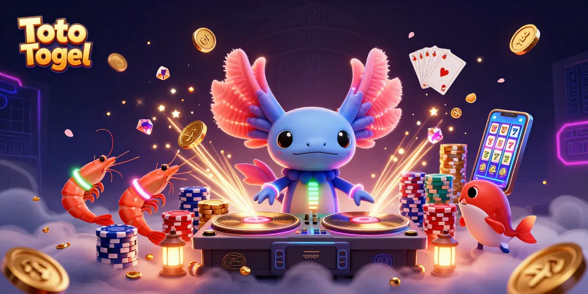 Menangkan permainan Toto Togel dengan ilustrasi neon ceria penuh warna dan elemen kasino.