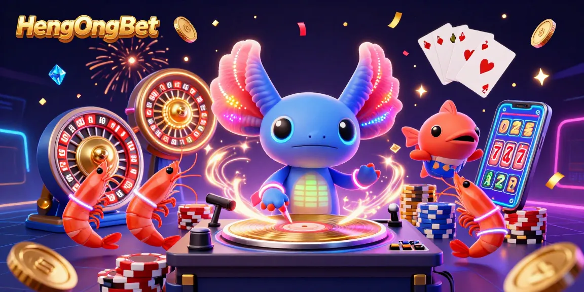 Experience thrilling gaming at HengOngBet with vibrant characters, golden coins, and sparkling gems.