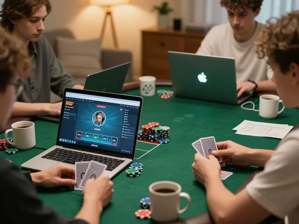Engaging in strategic online poker at home with Rik vip interface visible, highlighting the gaming experience.