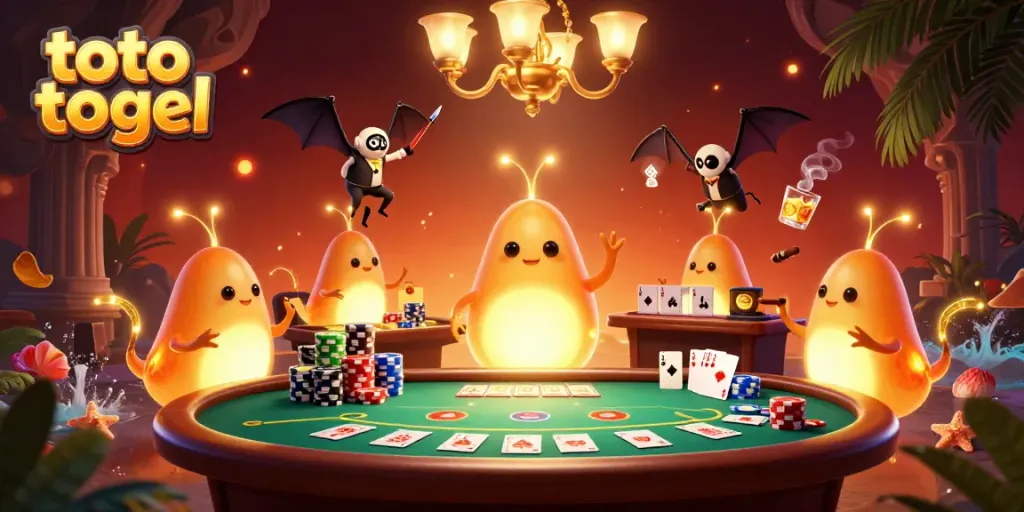 Engage in toto togel under a bioluminescent glowworm casino, showcasing vibrant poker action with dramatic elements.