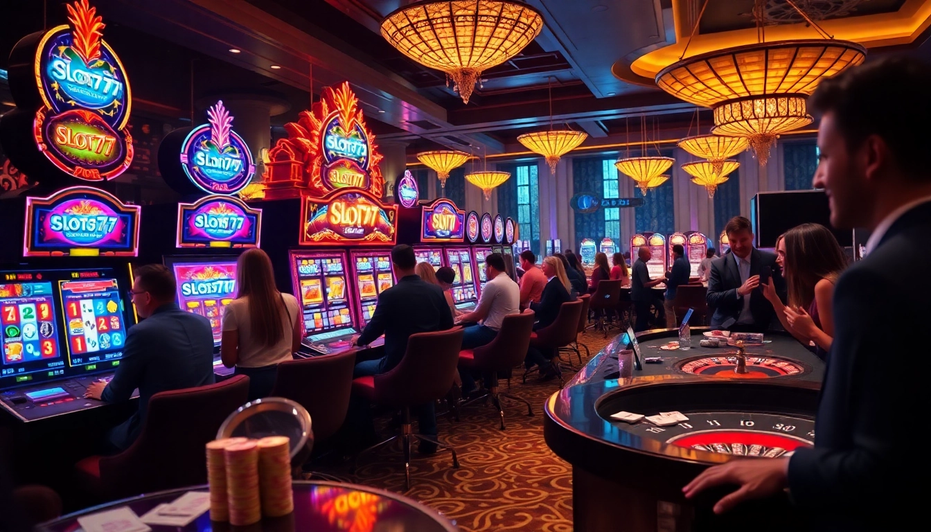 Players enjoying immersive slots777 games at a vibrant casino.