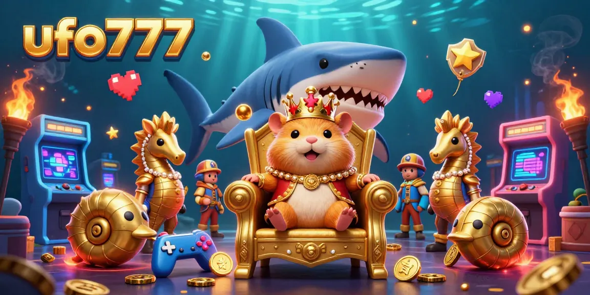 Engage with ufo777, featuring a vibrant 3D illustration of a golden hamster king in a thrilling gaming scene.