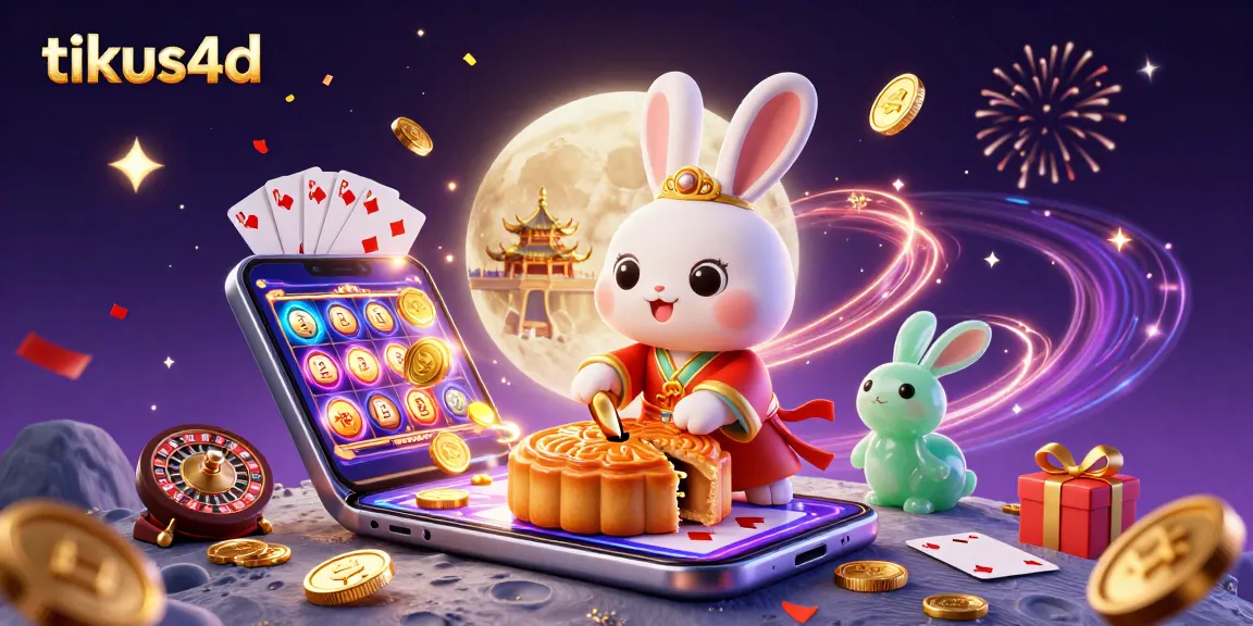 Engage with tikus4d through an enchanting lunar scene filled with poker chips, slot games, and festive elements.