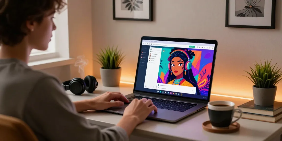 Interactive NSFW AI chat experience with vibrant character on laptop screen.