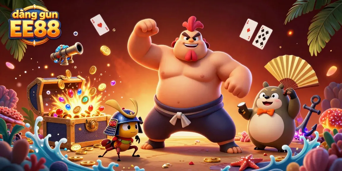 Experience the excitement of đăng nhập EE88 with powerful casino characters in a vibrant underwater scene.