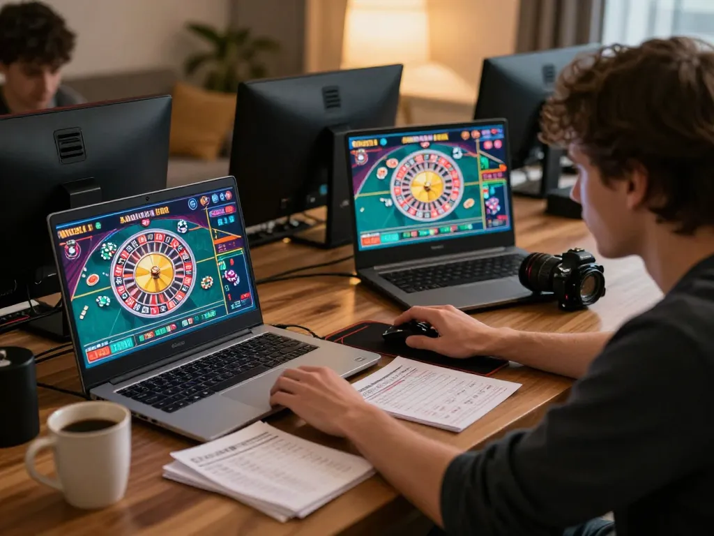 Player engaging in online gambling on n188 com with live dealer roulette in cozy home setting