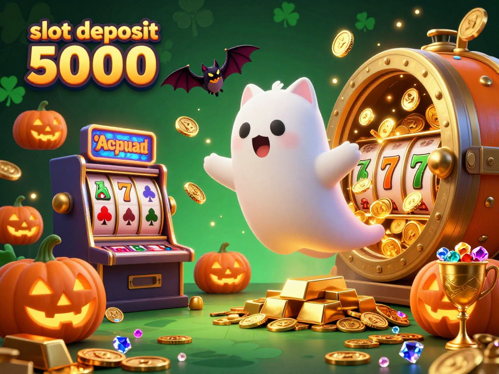 Experience excitement with slot deposit 5000, as gold coins and winning spins come alive in a thrilling casino illustration.