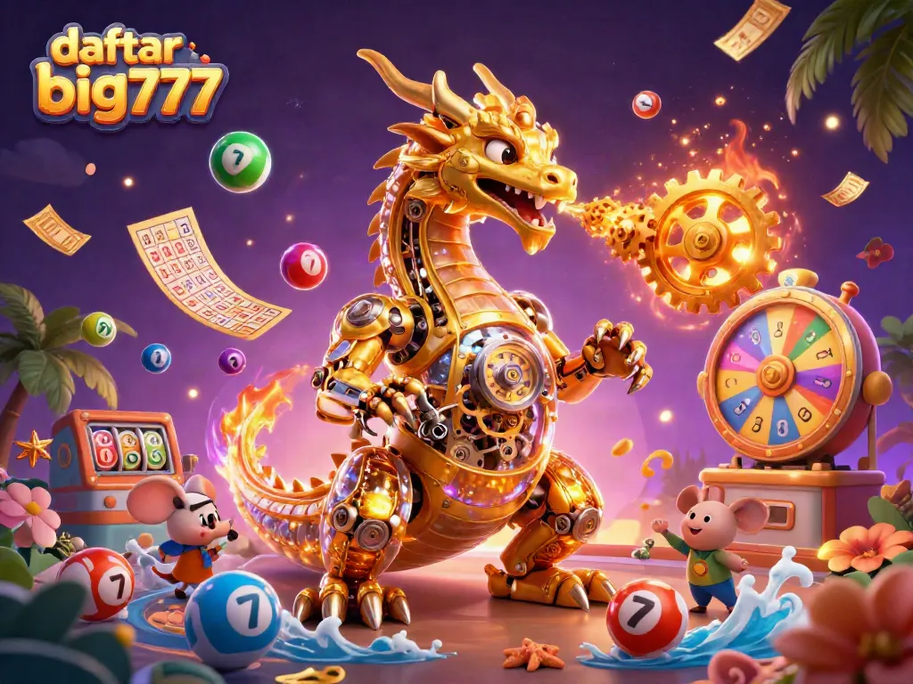 Experience the excitement of daftar big777 with a golden dragon and vibrant casino elements.