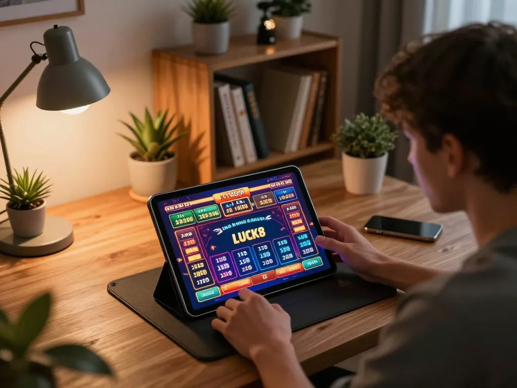 Xổ số nhanh LUCK8 player enjoying dynamic online gaming experience on tablet