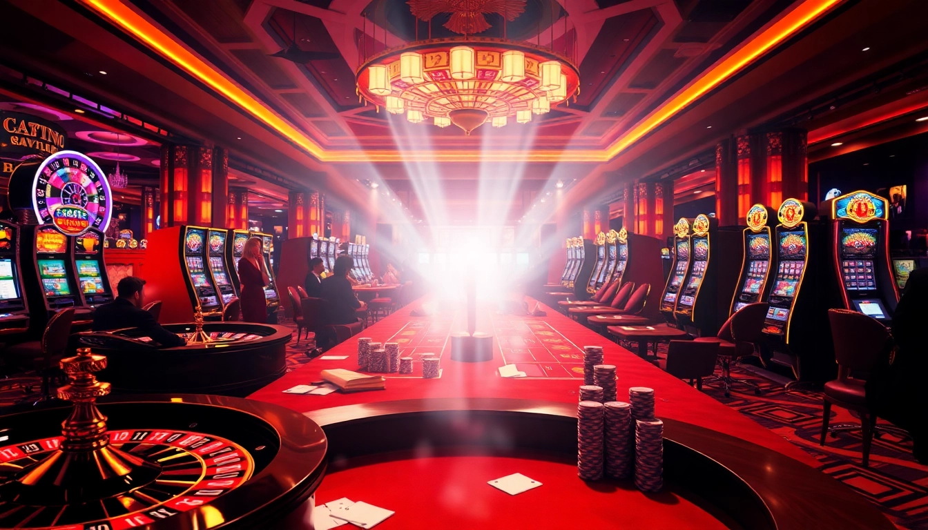 Engaging scene of players at casino tables featuring nhà cái jun88, showcasing intense gambling action and vibrant atmosphere.