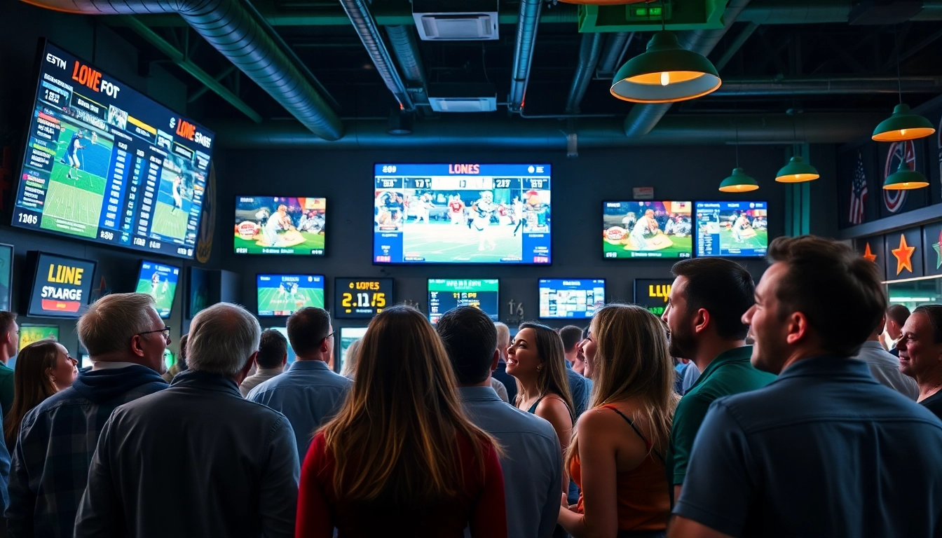 Engage in Sports Betting excitement at a lively sports bar filled with fans.