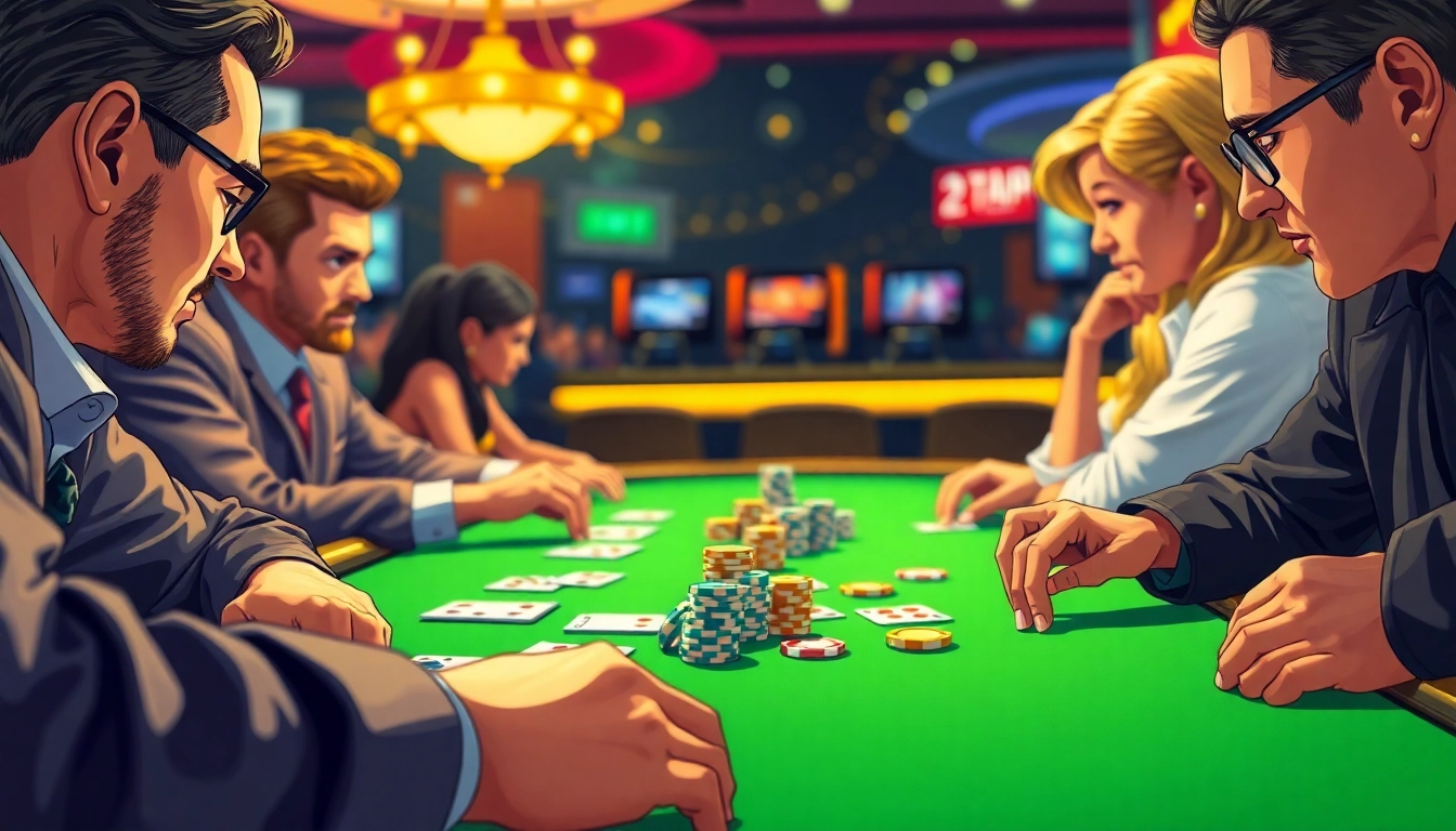Engaged players experiencing an intense Poker Game at a casino table with vibrant chips.