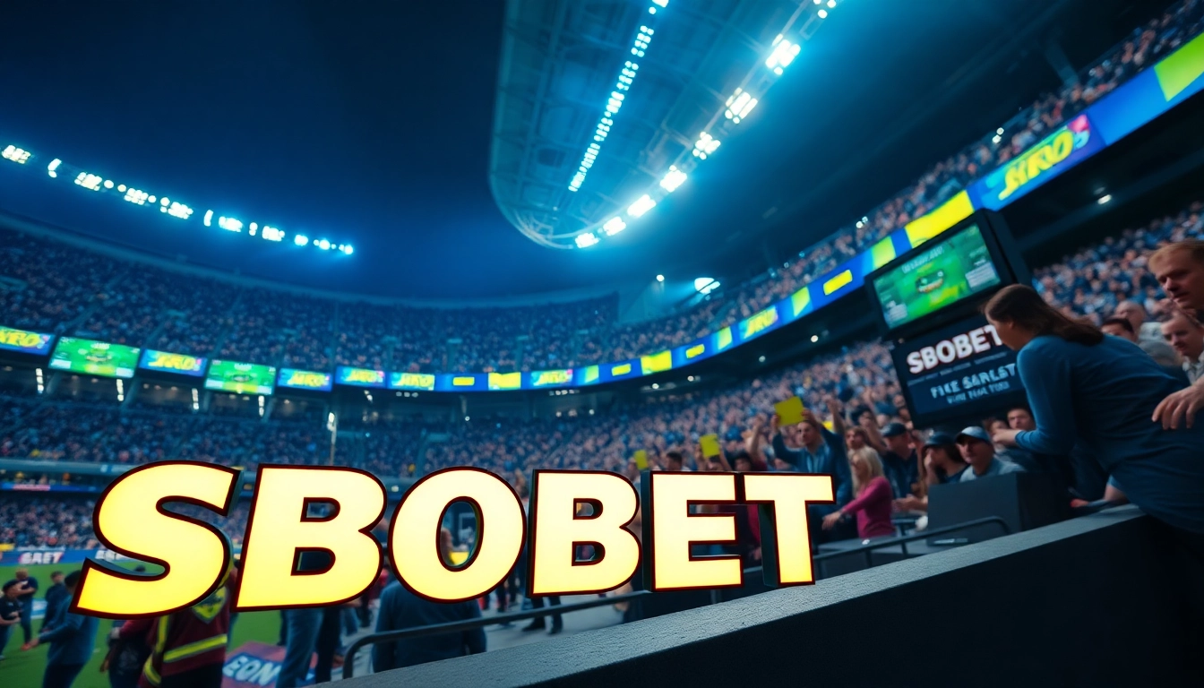 Taruhan SBOBET yang menarik dengan keramaian penggemar dan papan skor yang mencolok.