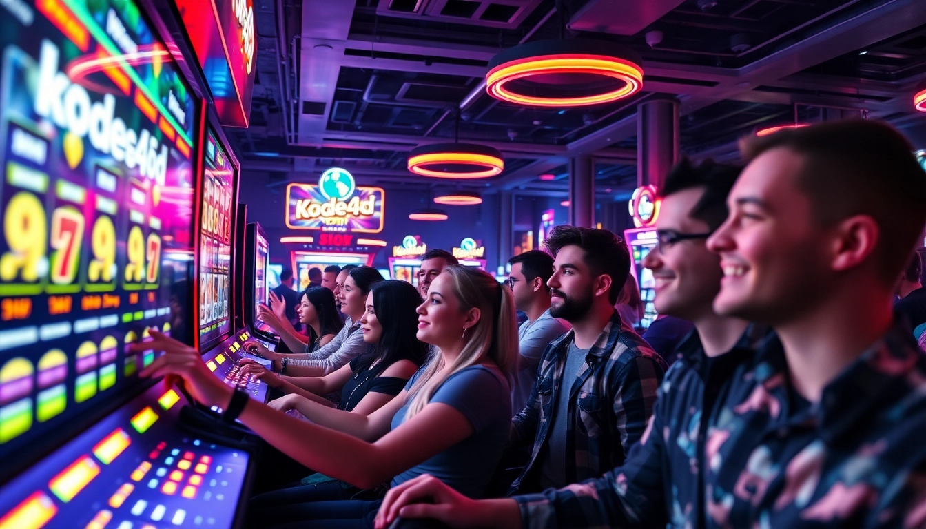 Kode4d link vibrant online gaming scene with players enjoying slot machines