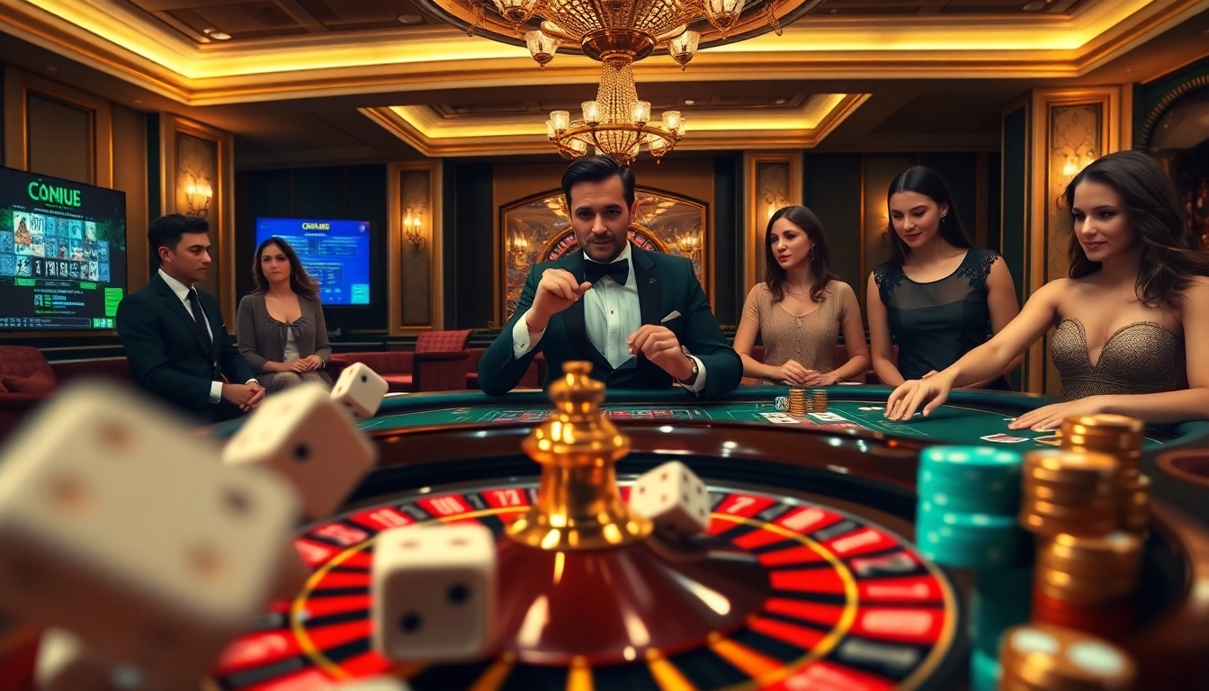 Engage in thrilling games at https://cf789.lat with poker chips and roulette in a luxurious casino setting.