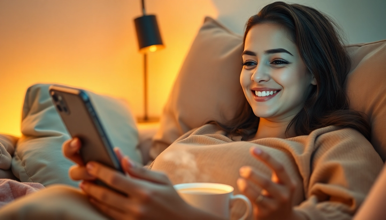 Engaging in sex ai chat with a friendly AI chatbot on a cozy digital device.