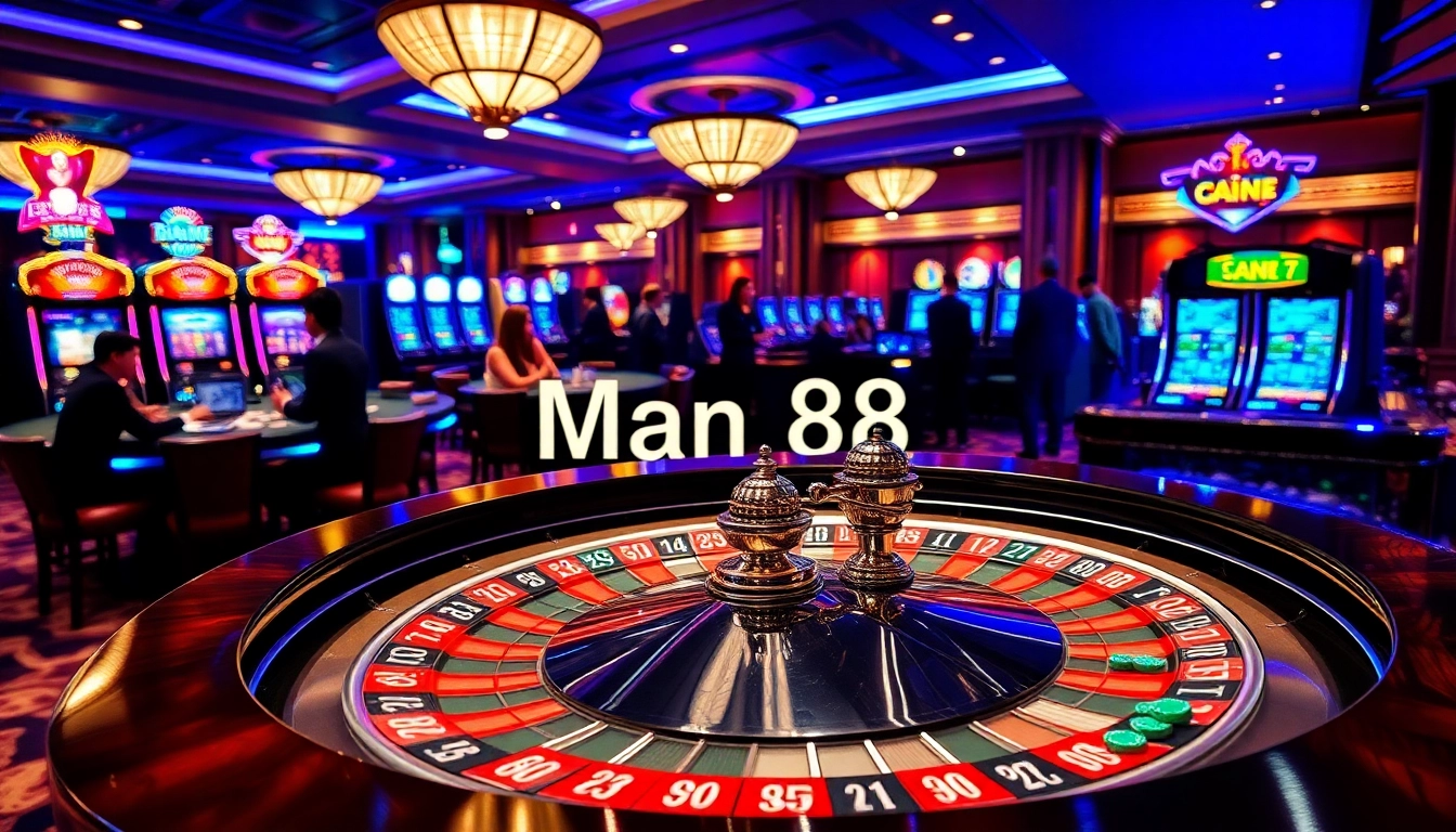 Experience the excitement of Man 88 at a luxurious casino table with vibrant games and betting action.