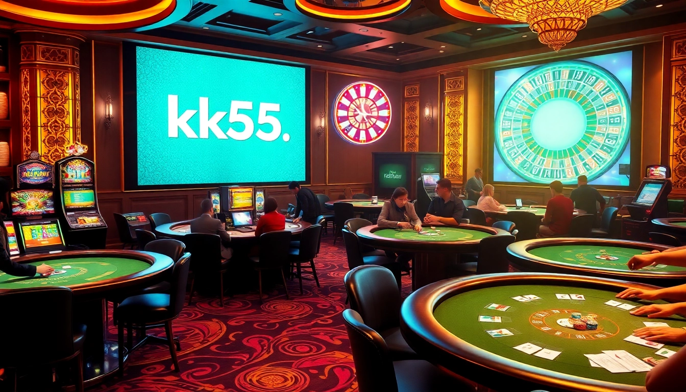 Players enjoying a thrilling game at a luxurious casino table while engaging with kk55.group for winning strategies.