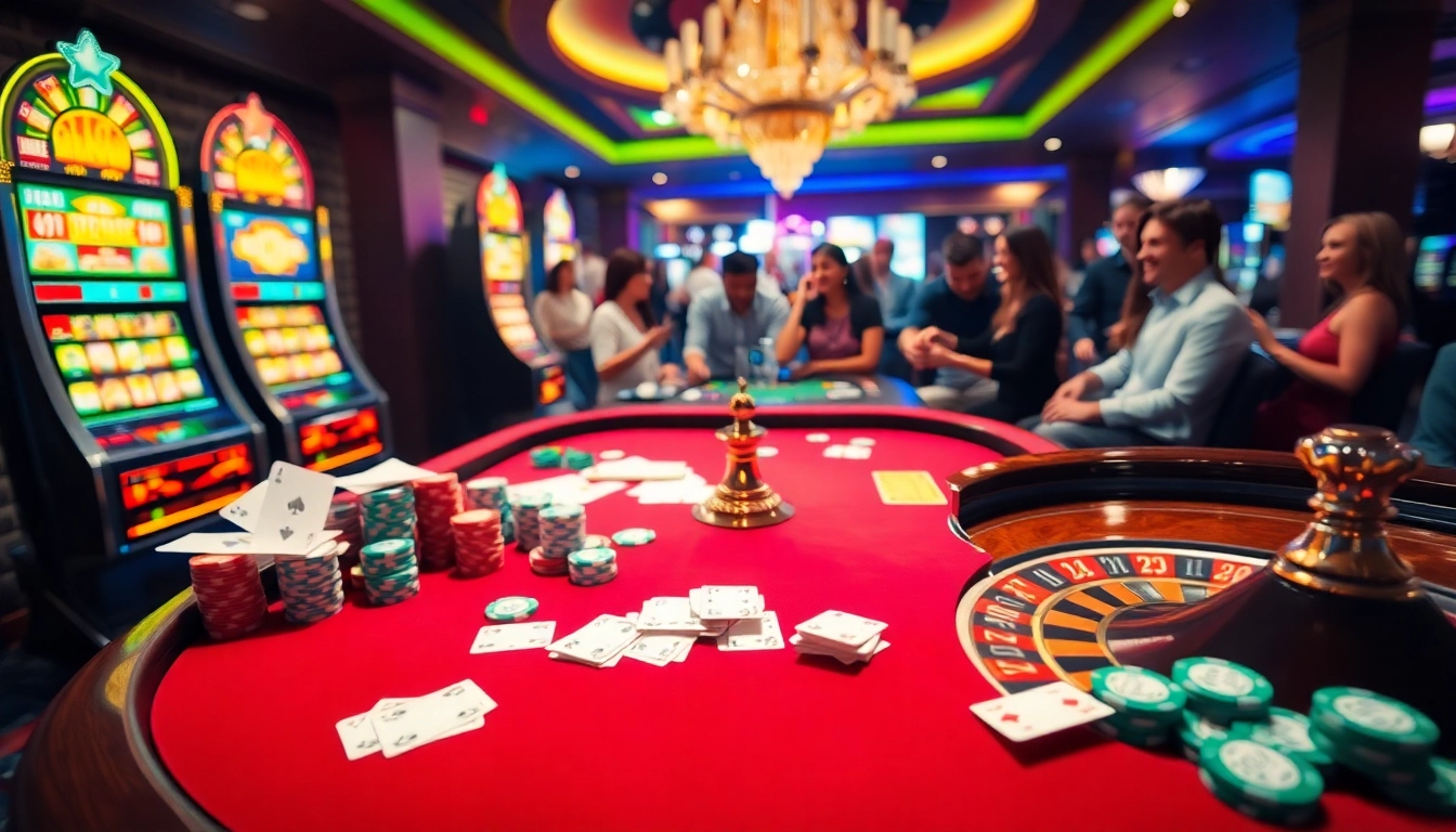 Exciting gambling scene at 555win with poker chips, cards, and a roulette wheel