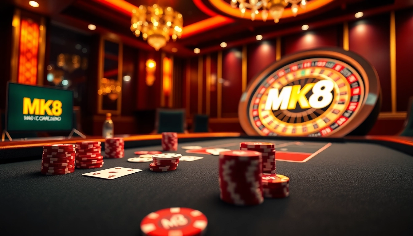 Experience thrilling online gambling at https://mk8th.net/ with vibrant casino visuals featuring poker and roulette.