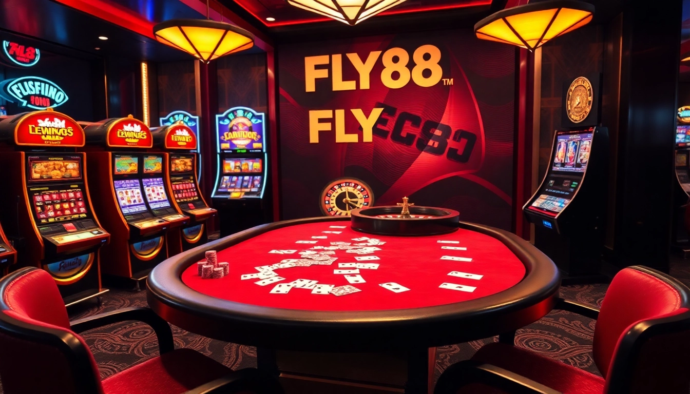 FLY88 highlights the excitement of high-stakes poker in a luxurious casino setting.