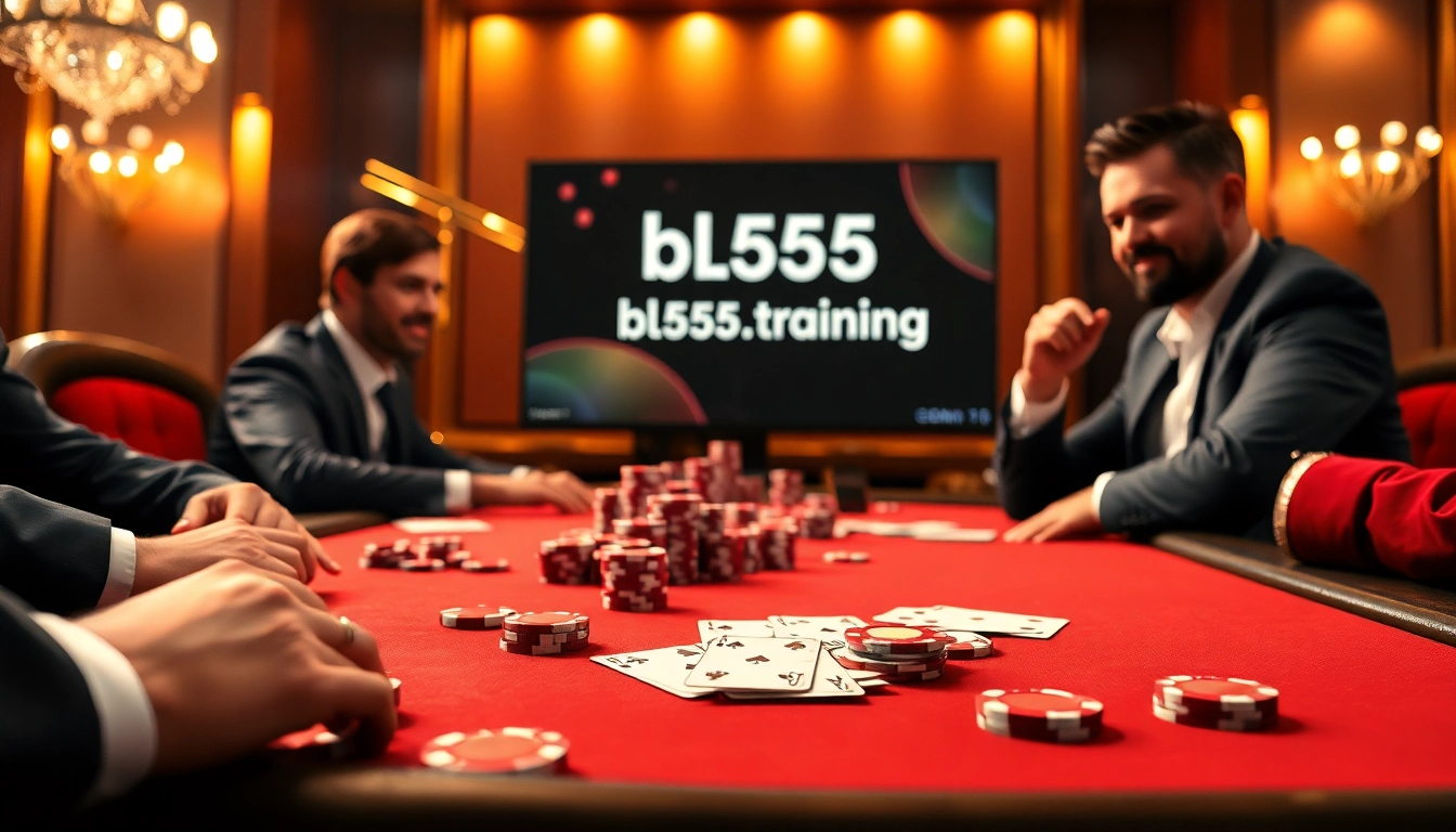 Experience high-stakes excitement with poker action at bl555.training in a luxurious casino setting.