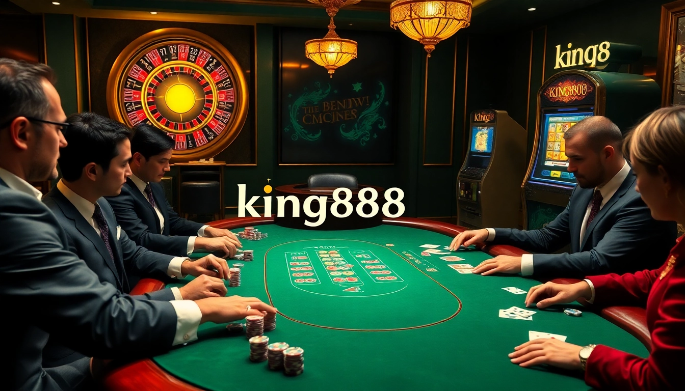 A thrilling casino atmosphere showcasing king888 gameplay at an elegant poker table.