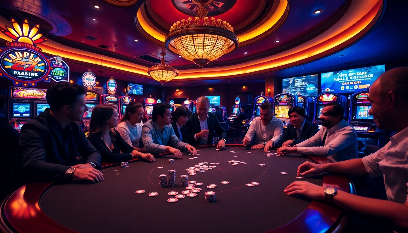 Players enjoying a poker game at 789betevents casino, showcasing vibrant betting atmosphere.