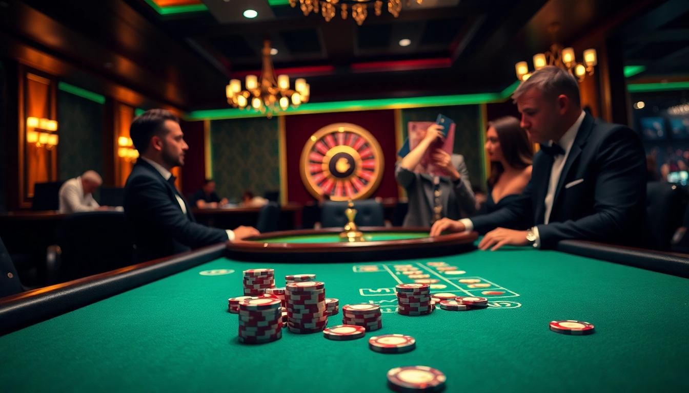 Engaging players at an elegant blackjack table in a luxurious casino environment featuring nohu com.