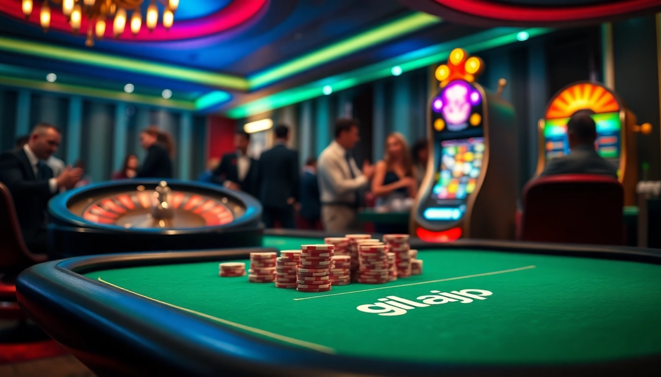 Engaging gamblers at a luxurious casino table showcasing gilajp excitement and high-stakes action.