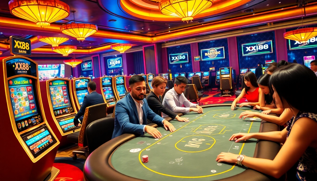 Winning at https://xx88.today/ in a vibrant casino with players excitedly engaging in games.