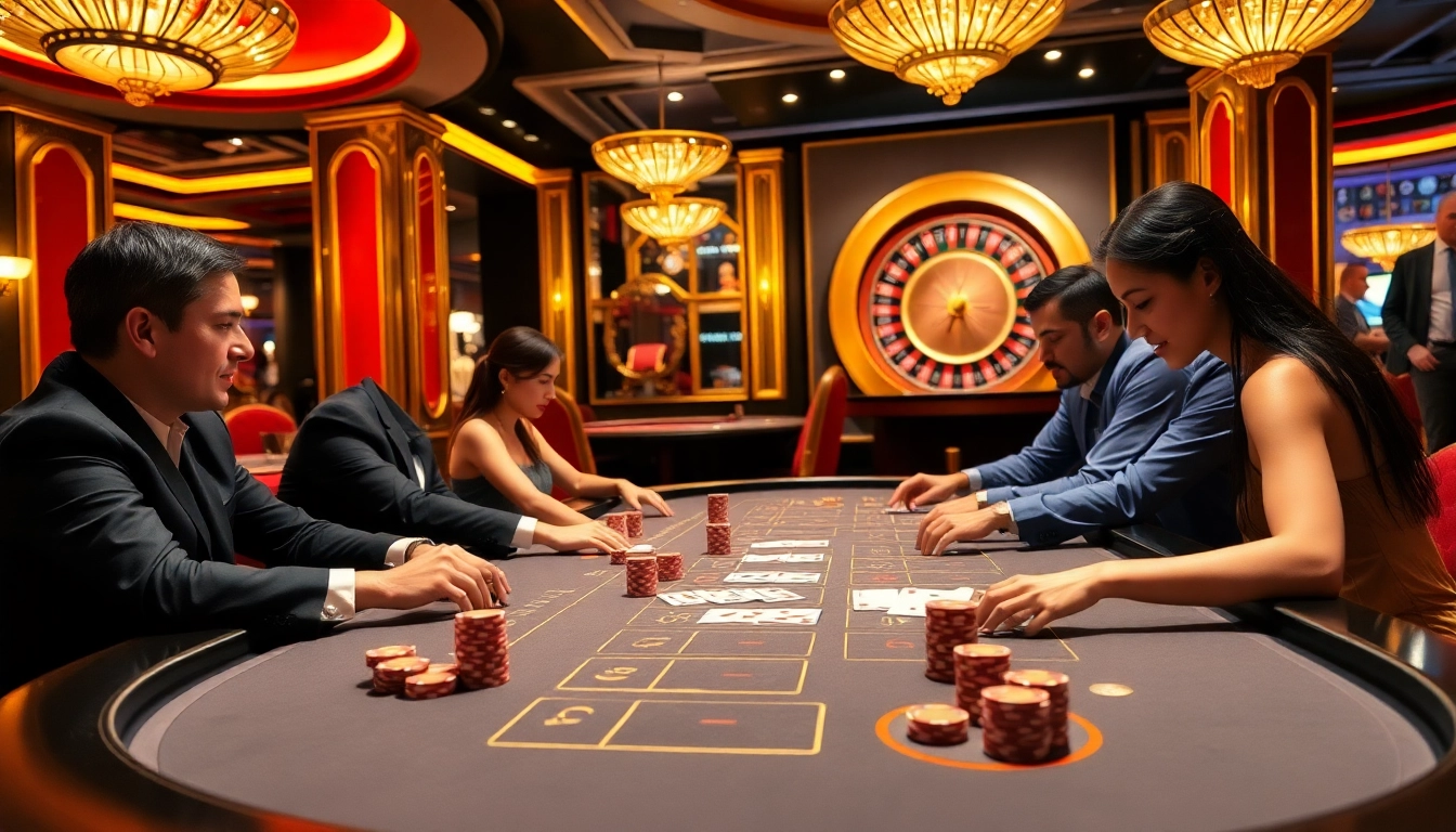 Experience the thrill of BJ38 at a luxurious casino table with active gameplay and vibrant decor.