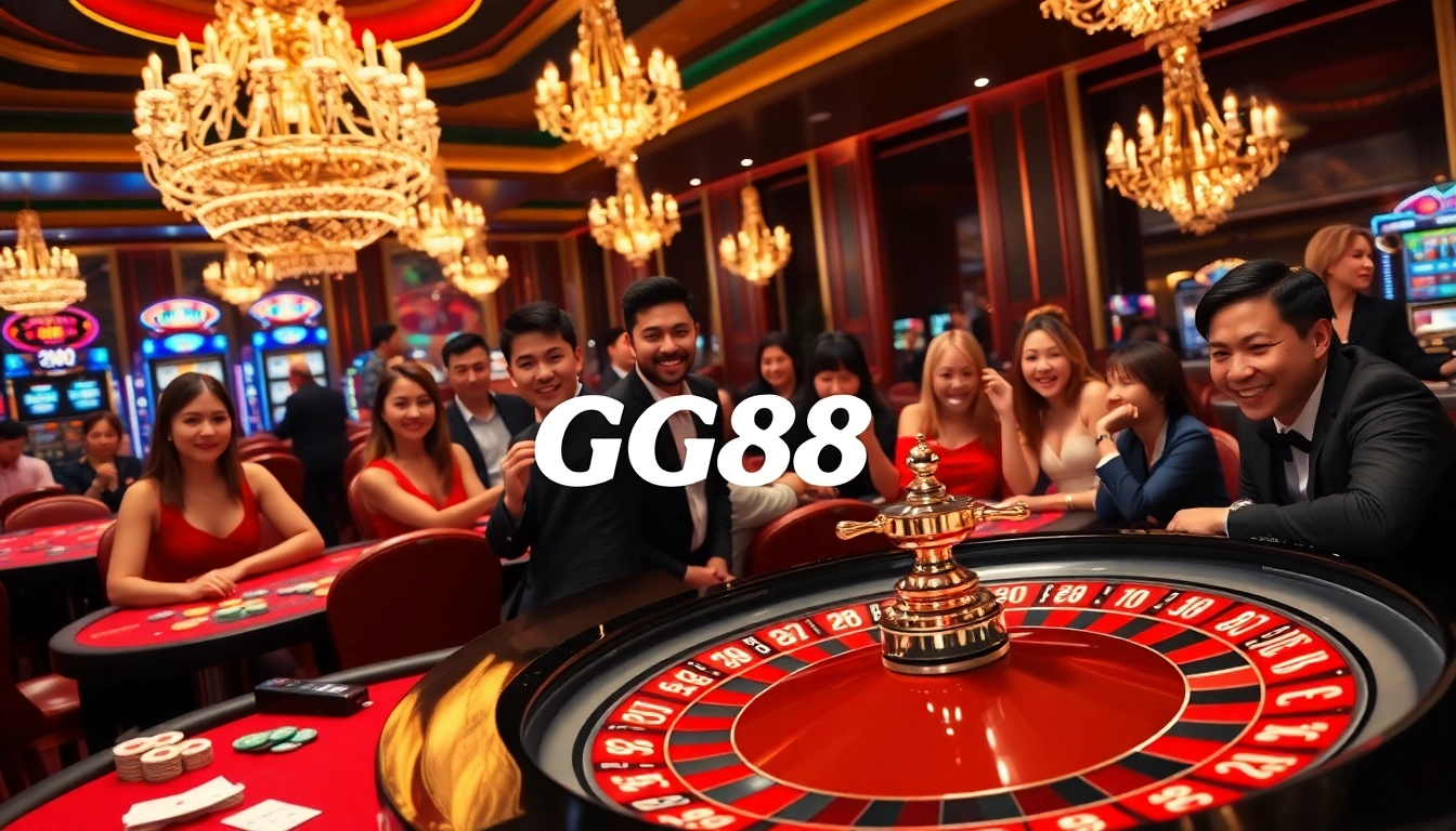 Players enjoying a thrilling GG88 casino experience with roulette and slot machines.