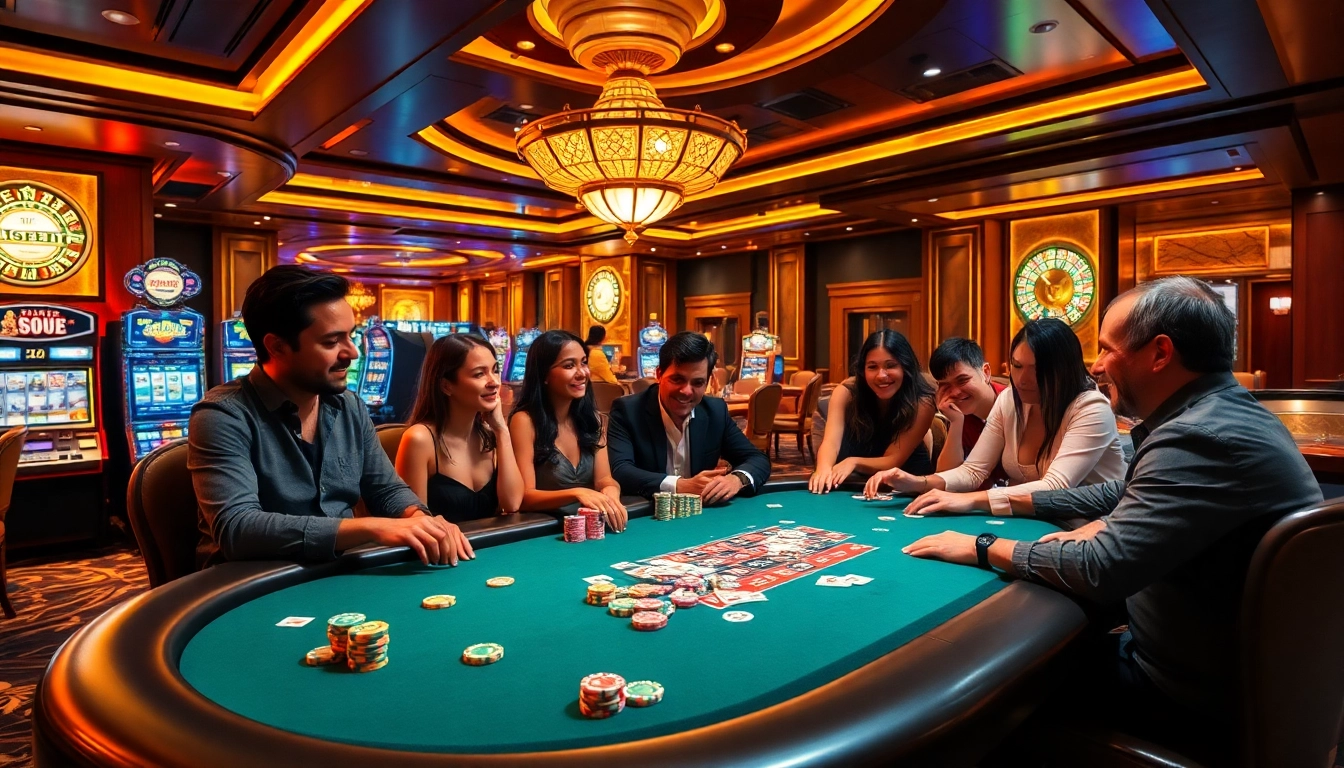 Experience thrilling gameplay at 88i's vibrant casino with poker tables and lively players.