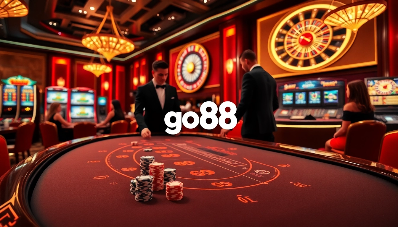 Experience thrilling gameplay at go88 with luxurious casino tables and vibrant poker chips.