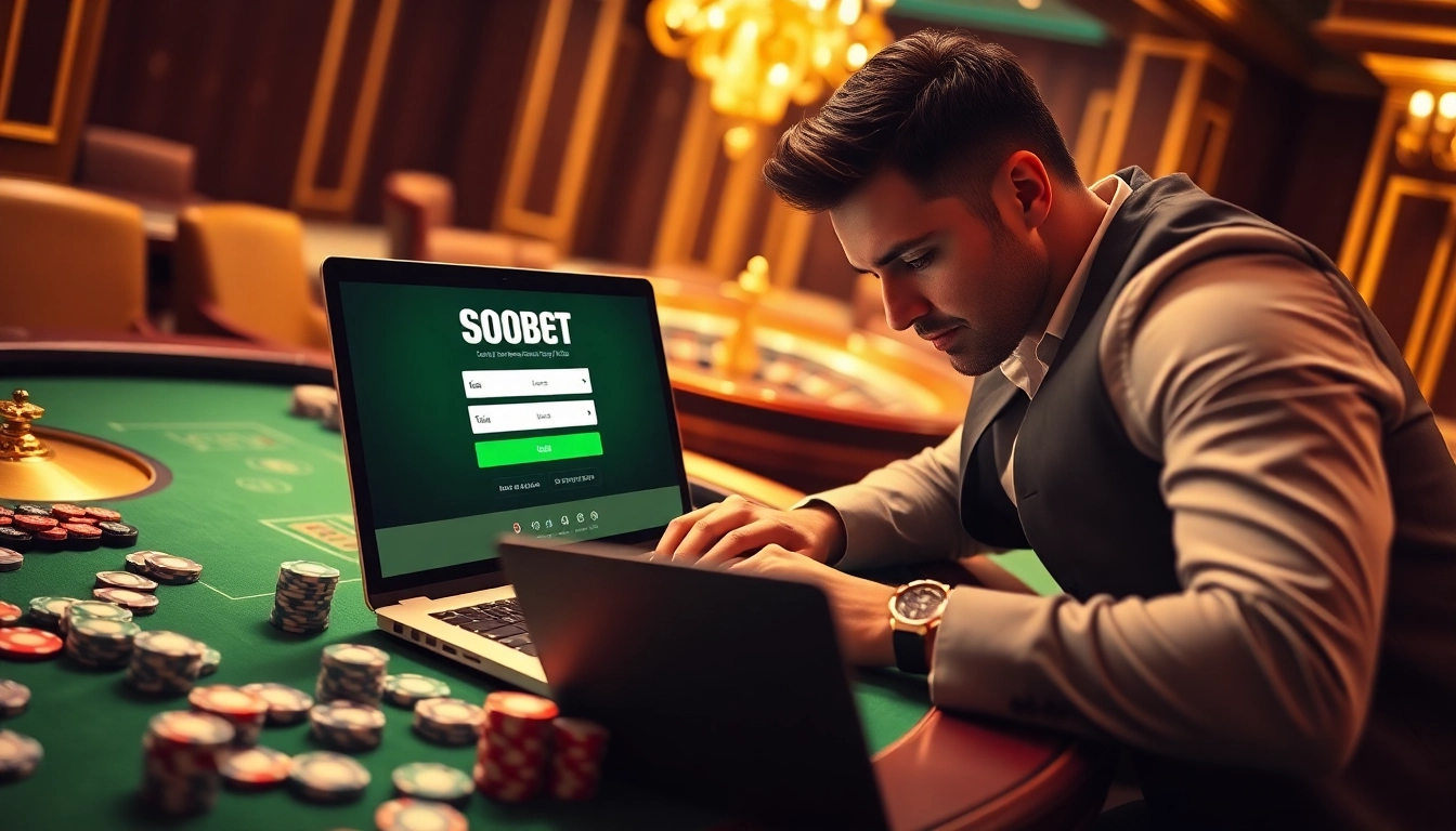 Place your bets on sbobet login at a luxurious online casino with vibrant gaming elements.