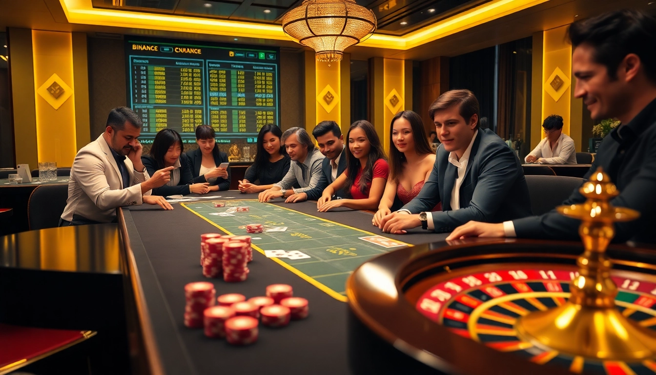 Engage in the excitement of 바이낸스 회원가입 with an upscale casino scene featuring players at a poker table.