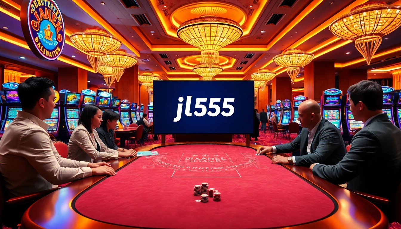 Engage with the jl55 app for an exciting casino experience featuring poker chips and vibrant slot machines.